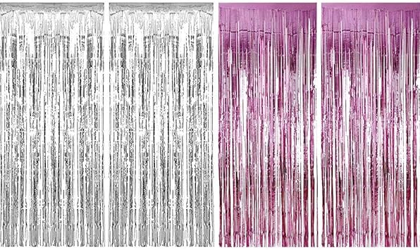 Amazon Co Jp キラキラ カーテン パーティ 飾りつけ フリンジカーテン 撮影 背景 装飾 4枚 Silver Pink 100 400cm おもちゃ