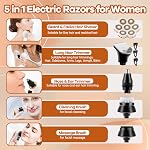 Razor électrique pour les femmes, BestMal 7D Bikini Trimmer 5 en 1 Rasoir électrique pour les femmes Rasoirs visage humide/séché pour visage nez sourcils bras jambes aisselles zone pubique analgésique érection des cheveux visage pour les femme
