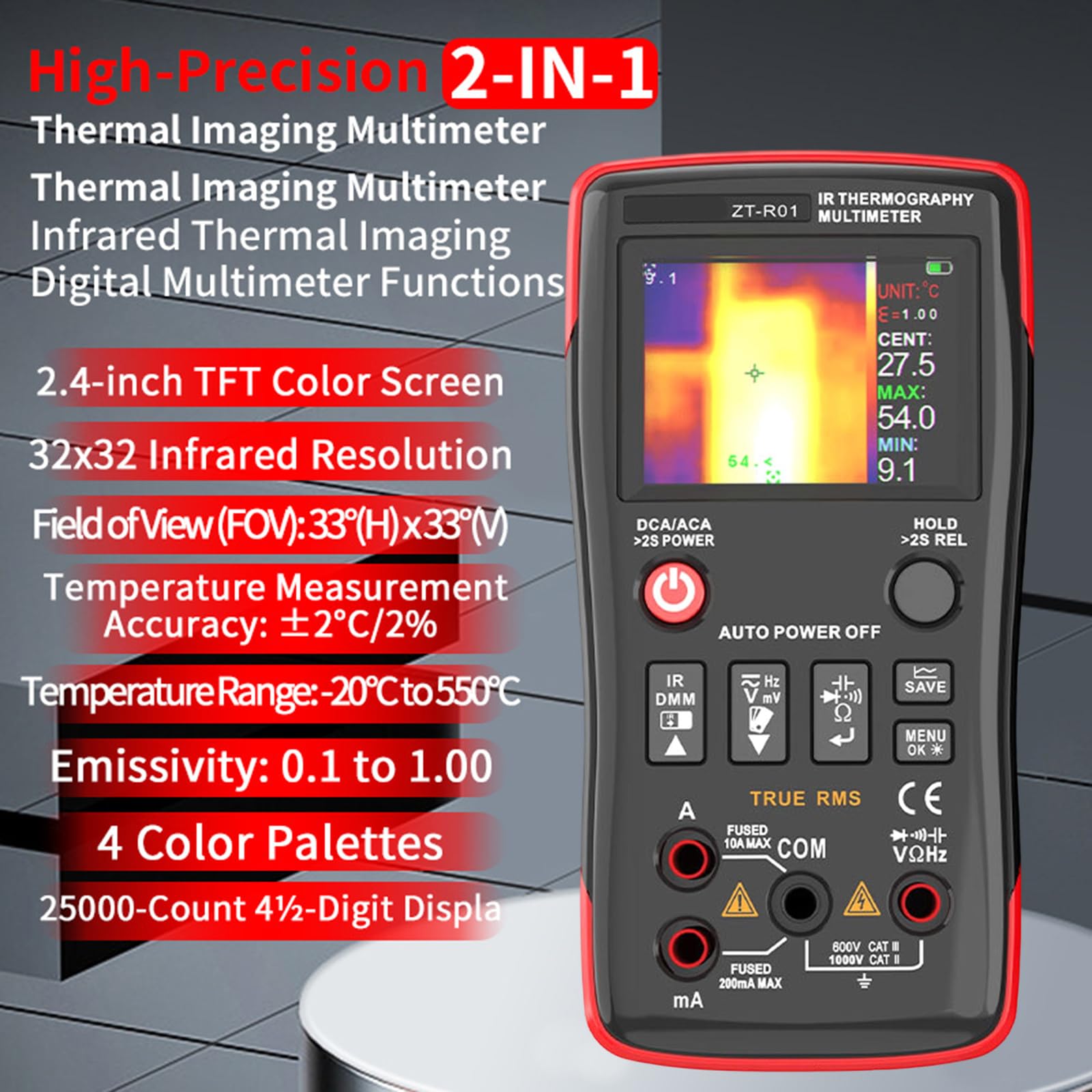 Multímetro digital de mano de doble modo con funda suave para técnicos, electricistas y técnicos de HVAC, herramienta de prueba eléctrica impermeable