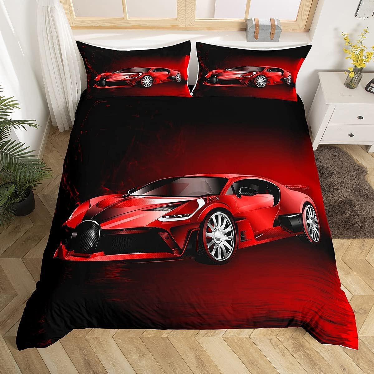 Homemissing Single Duvet Cover Printed Sports Car Bedding Set Red Racing Children's Boys and Girls Extreme Sports Theme Bedding Cool Speed Luxury Car — image 1