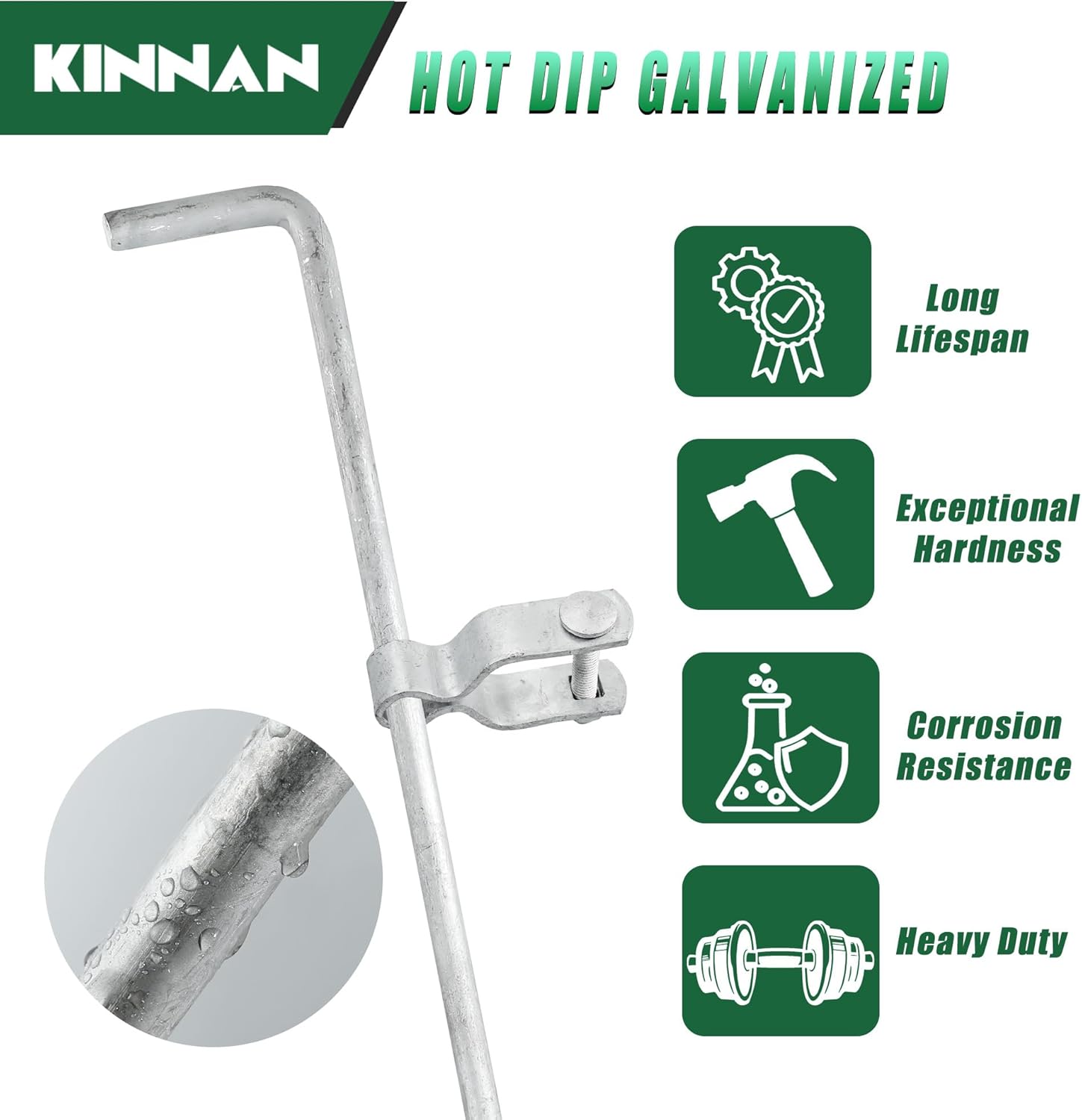 KINNAN 1-3/8" x 32" Gate Drop Rod Kit for Chain Link Fence, Heavy Duty Gate Cane Bolt for Single or Double Gate, Galvanized Steel Drop Rod, Chain Link Fence Parts, Easy to Install, Durable, 1 Pack