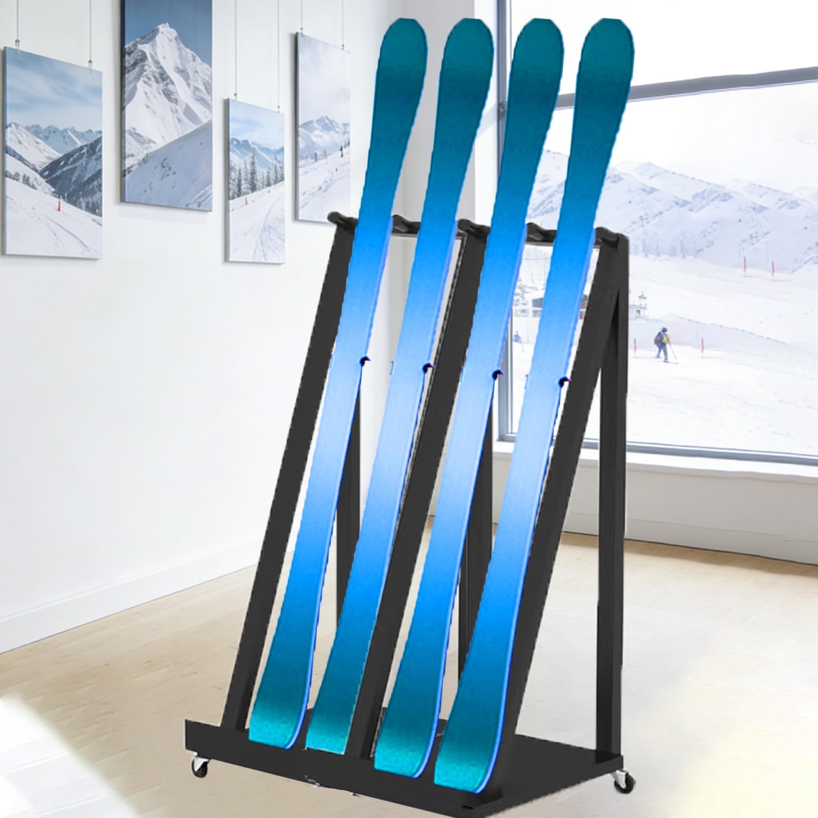 Rangement de skis au sol pour organiser 1 à 6 paires et éviter l'encombrement dans le garage