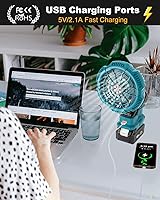 Vista 6 de Taingwei Ventilador portátil con clip para batería Makita de 18 V, ventilador de cochecito alimentado por batería con 3 ajustes de velocidad