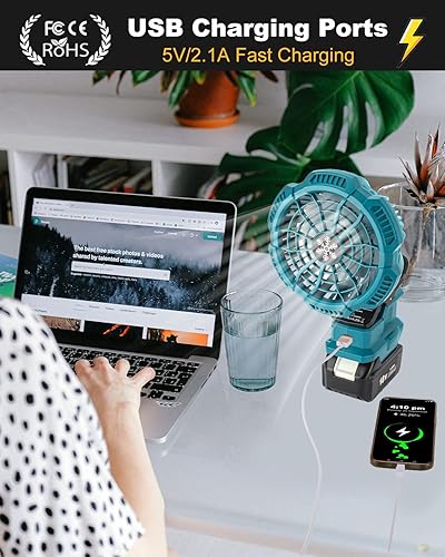 Miniatura 6 de Taingwei Ventilador portátil con clip para batería Makita de 18 V, ventilador de cochecito alimentado por batería con 3 ajustes de velocidad de