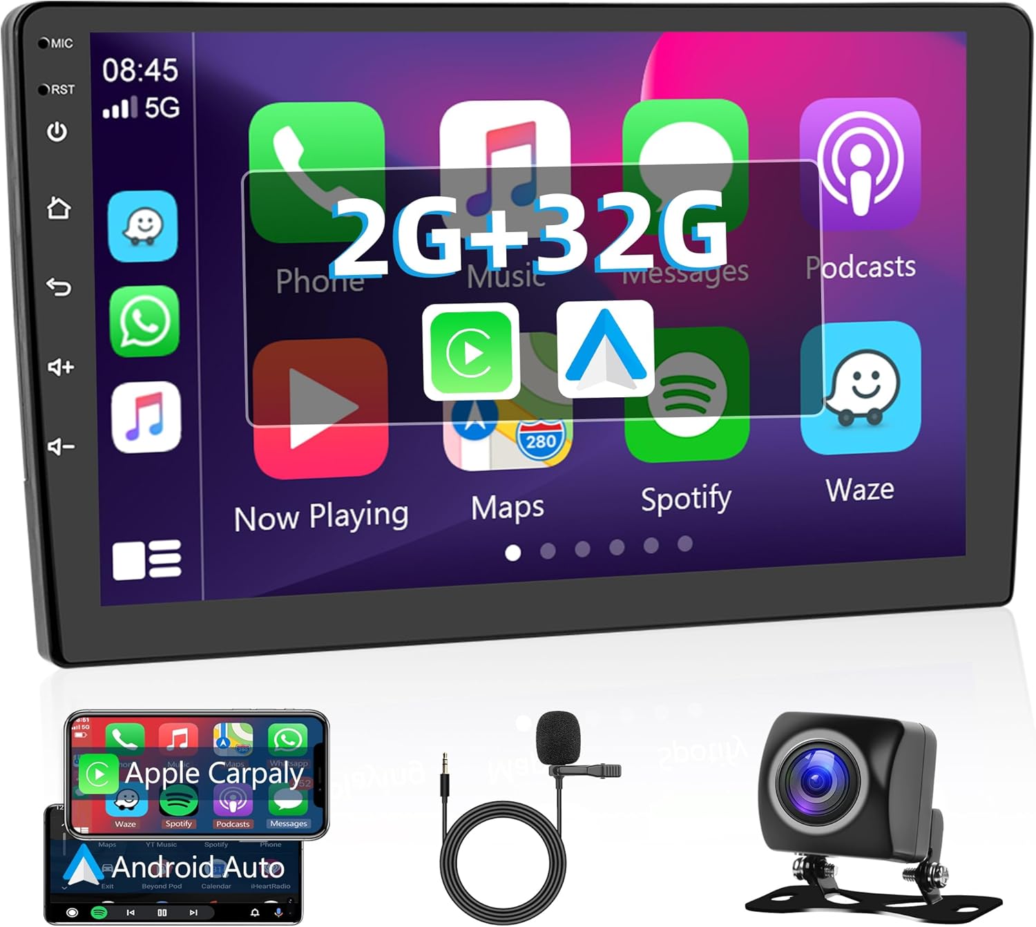 Double Din Android Car Stereo with Wireless Apple CarPlay Android Auto, 【2G 64G】 Rimoody 9 Inch