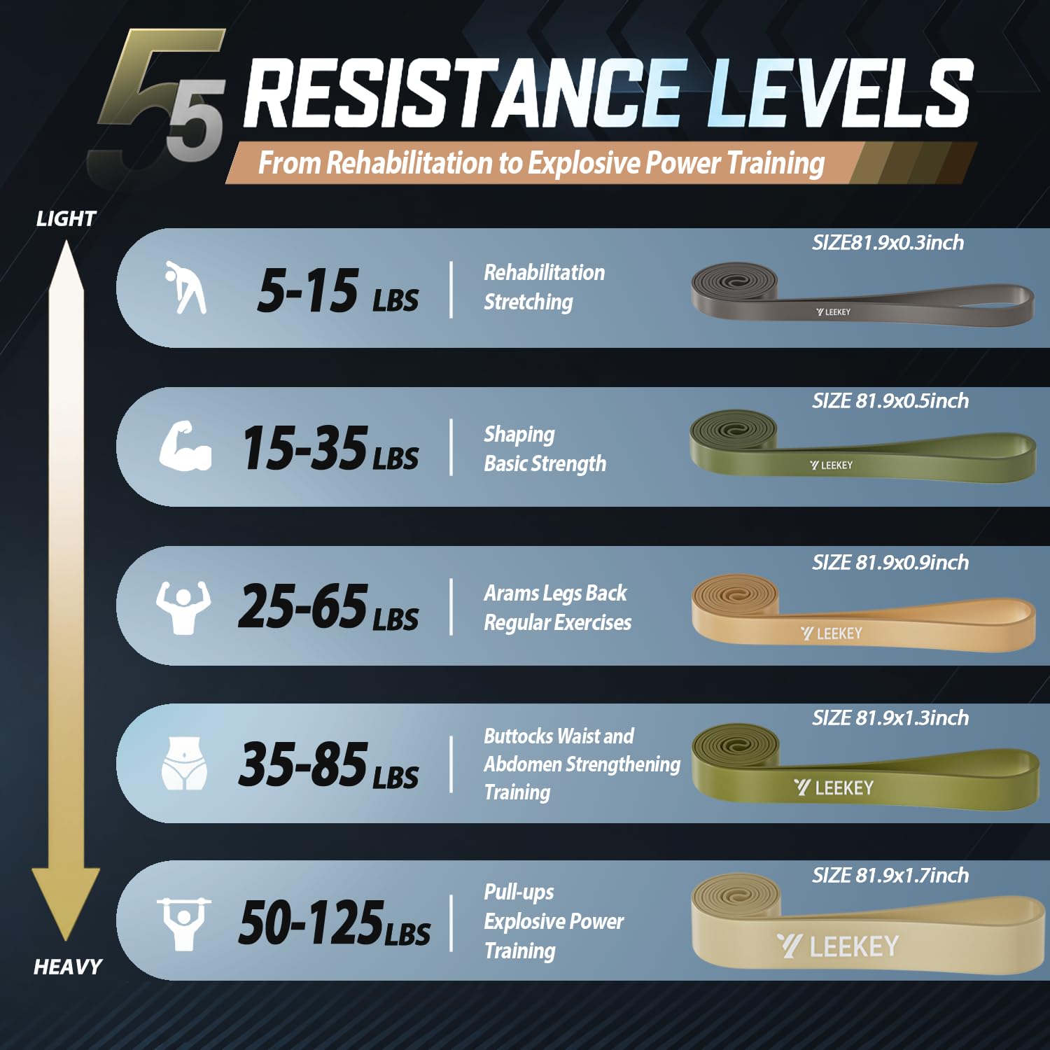 LEEKEY Juego de Bandas de Resistencia, Bandas de Asistencia para dominadas, Bandas elásticas de Resistencia, Bandas de Ejercicio, Bandas de Movilidad para Entrenamiento de Resistencia, Terapia física