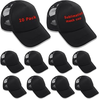 ORJ 10 Pack Unisex Sublimation Blank Mesh Baseball Cap Polyester Mesh Black Trucker Hat Bulk