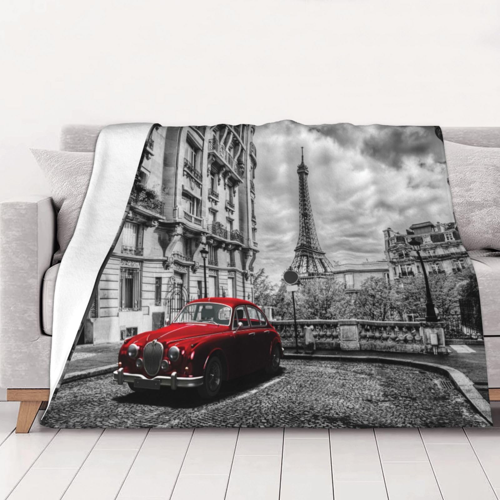 Plaid voiture rétro rouge grande couverture flanelle pour vos soirées cinéma