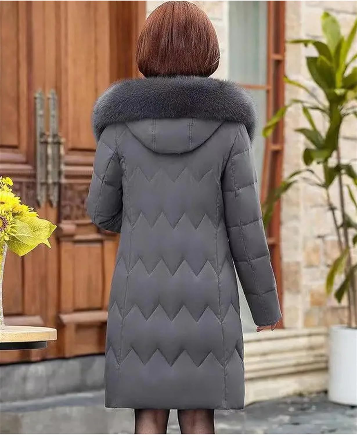 Women Middle Aged Mother Down Cotton-Padded Jacket Winter Loose Hooded Thicken Mid-Long Parkas