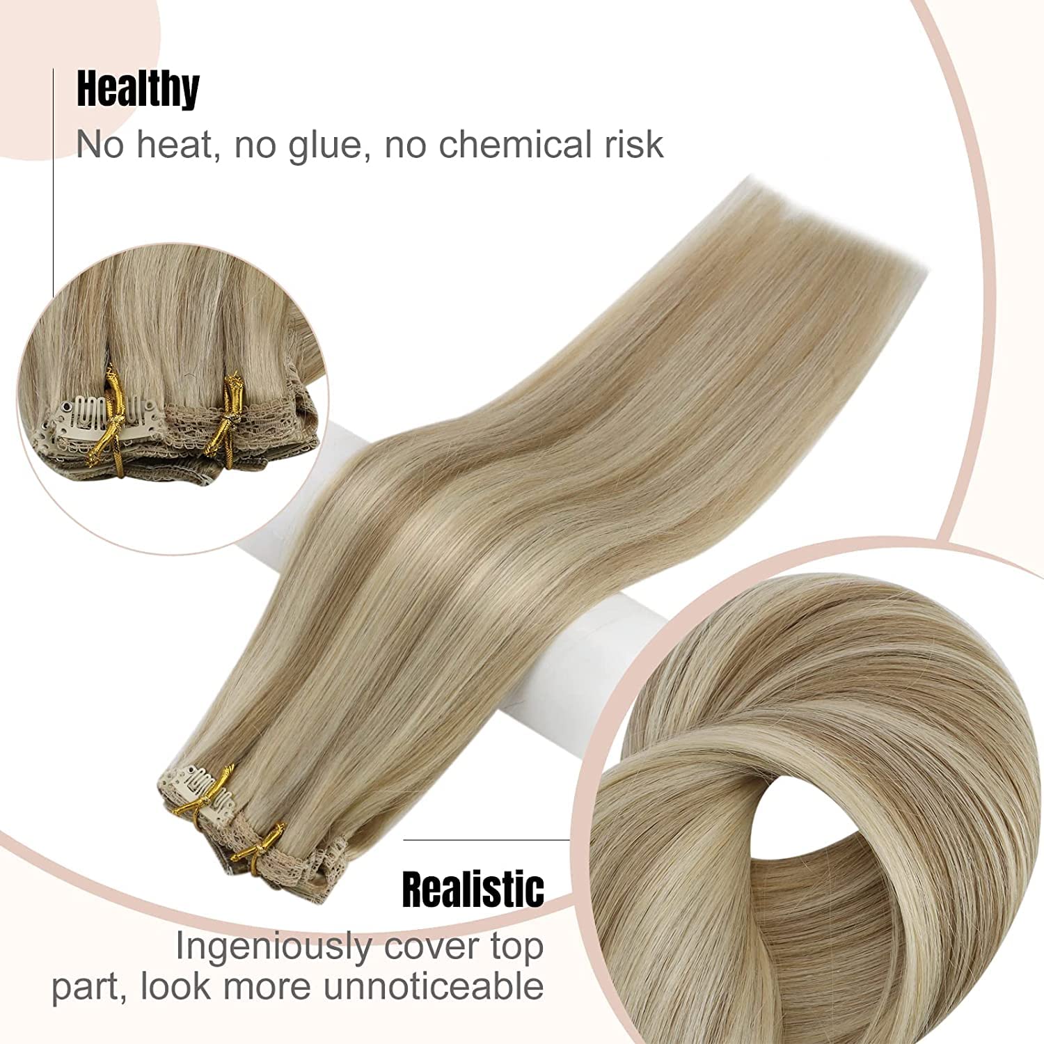 Fshine Clip Capelli Estensioni 50CM 120g 7Pcs Extension Capelli Remy Clip Biondo Cenere Scuro Con Highlighted Del Biondo Dorato Clip In Hair Extension Real Hair Brasiliani #16P22