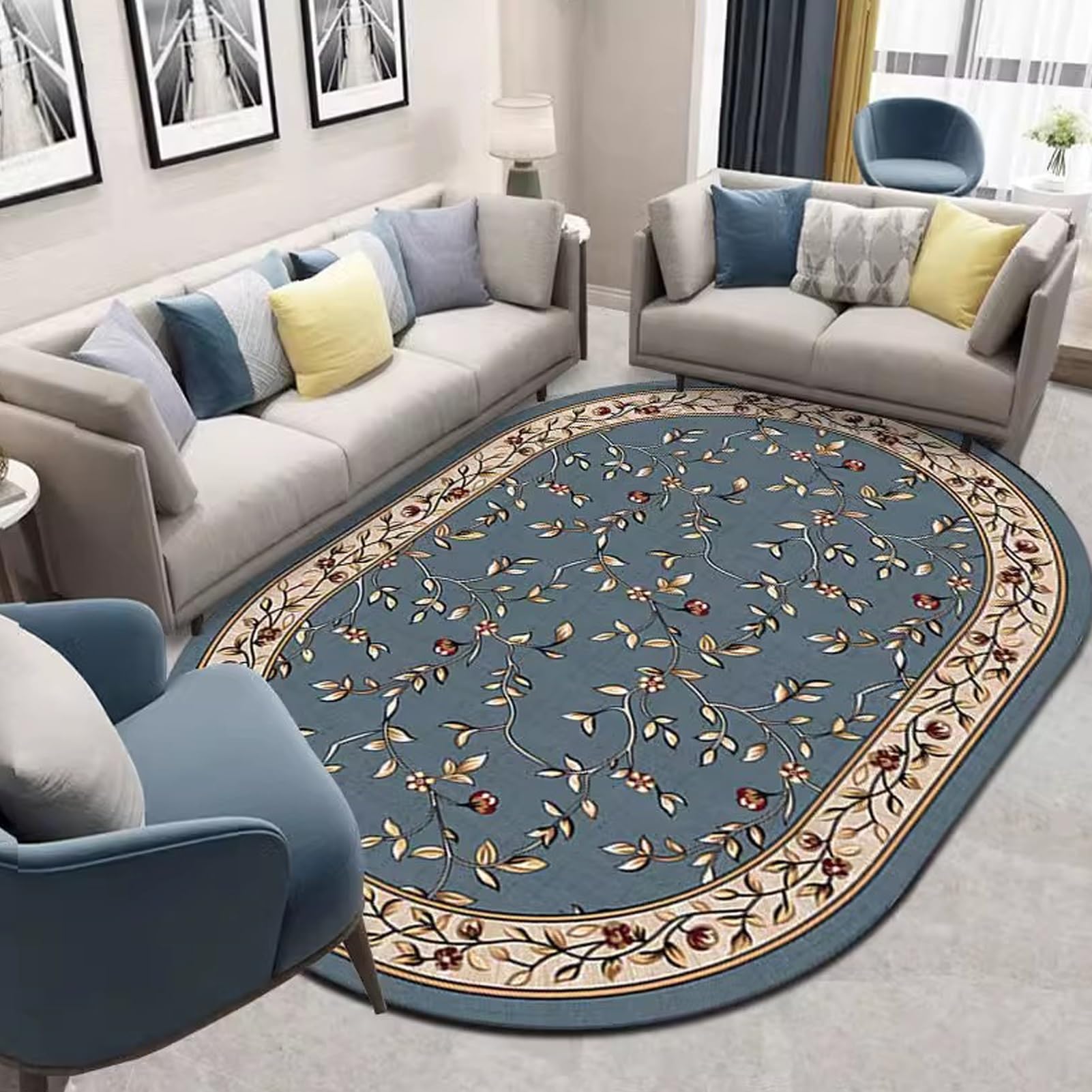Tapis pour salle de jeux antidérapant et ovale idéal pour le balcon et le salon