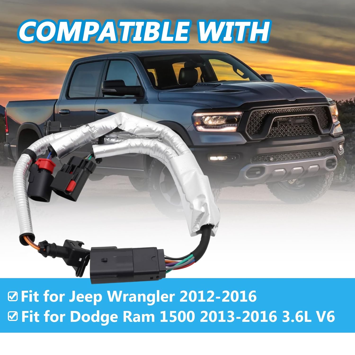 Ignition Knock Detonation Sensor Harness Compatible with Wrangler 2012-2016 Fit for Ram 1500 2013-2016 3.6L V6 Temperature Sensor Wiring Replace for 68085202AC 68085202AB 68085202AD