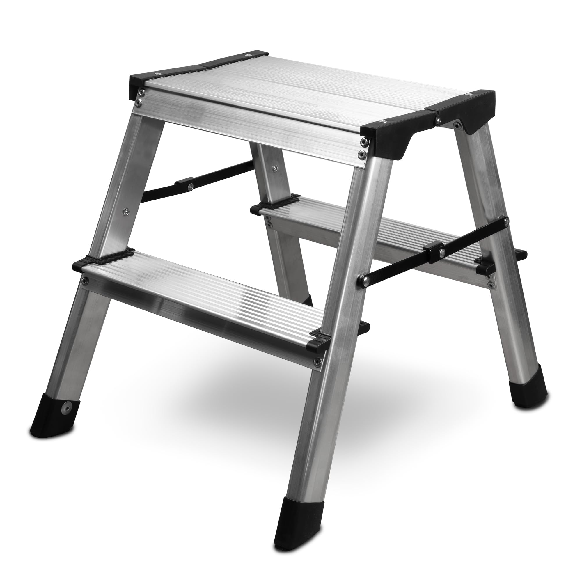 siwitec Escalera de 2 x 2 peldaños, escalera plegable de aluminio, ligera escalera de aluminio transitable por ambos lados, escalera doméstica hasta 150 kg, con certificado TÜV