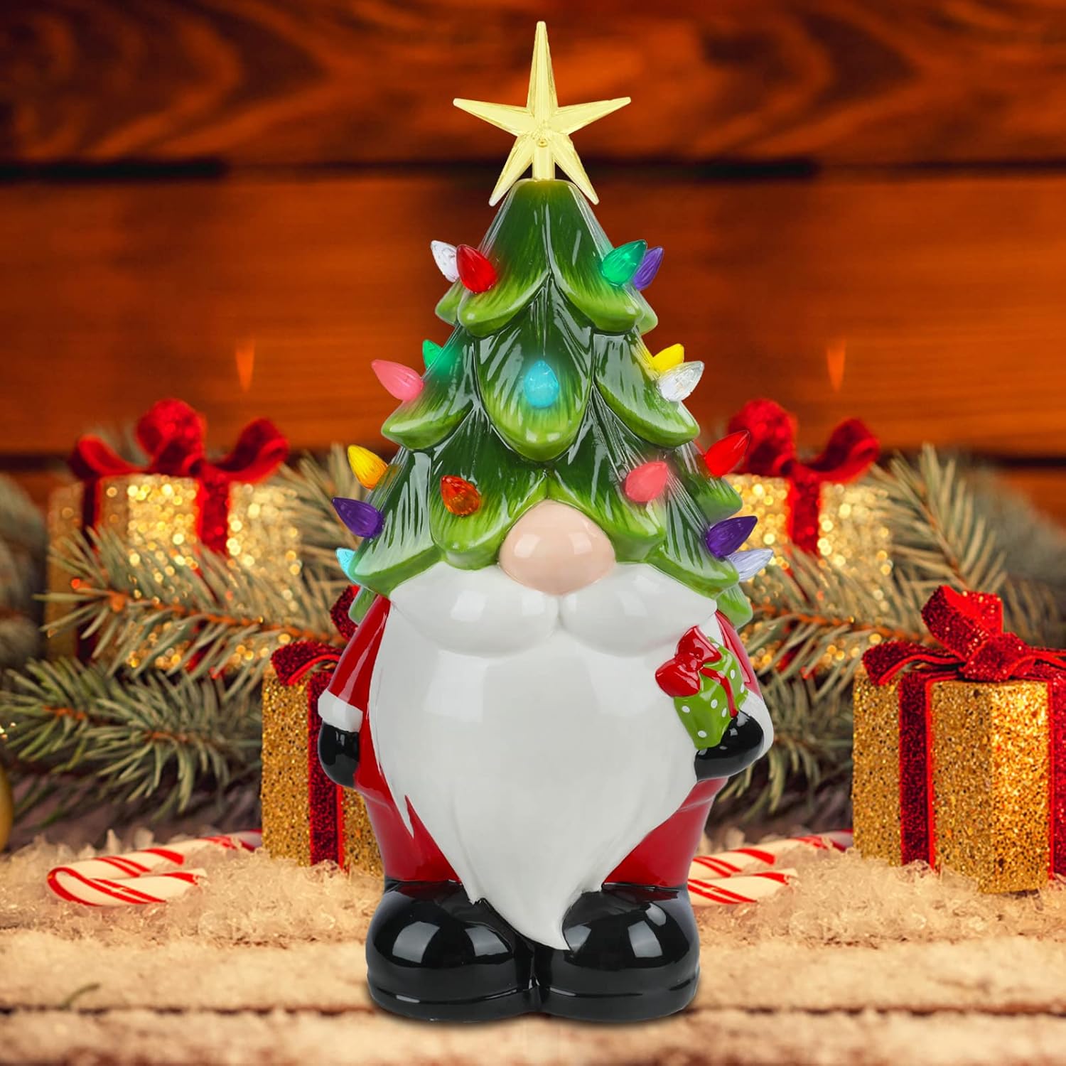 Ceramic Christmas Tree 12.5in HandPainted Gnomes Ceramic