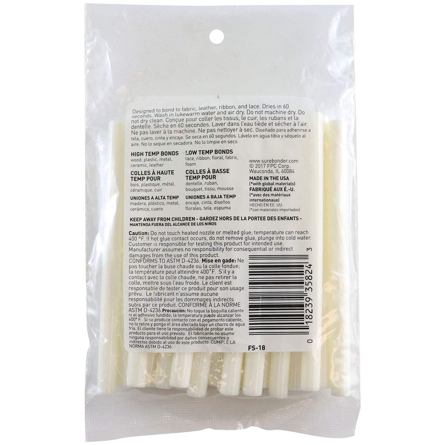 Surebonder Fabric Hot Glue Stick, Mini Size 4" L, 5/16" D - 18 Pack, Machine Washable, Use with High Temperature Glue Guns - Made in USA (FS-18), Creamy White : Industrial & Scientific
