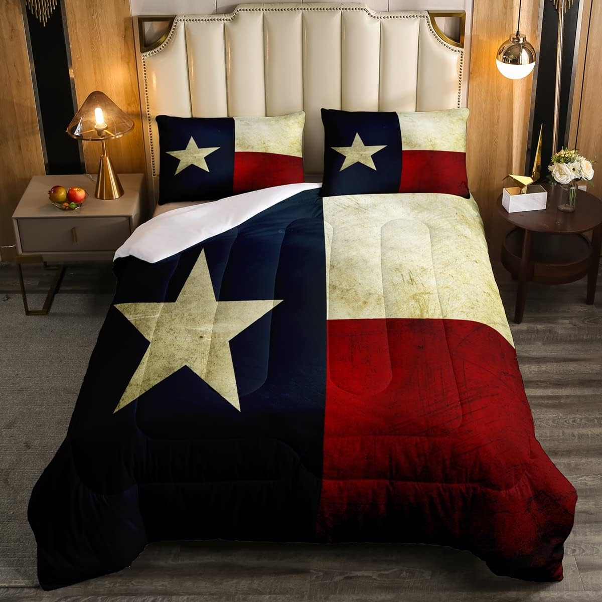 jejeloiu Texas Flag Comforter Set Men Women Gifts Bedding Set Vintage Decor Quilted Duvet Set with 2 Pillowcases Queen Size