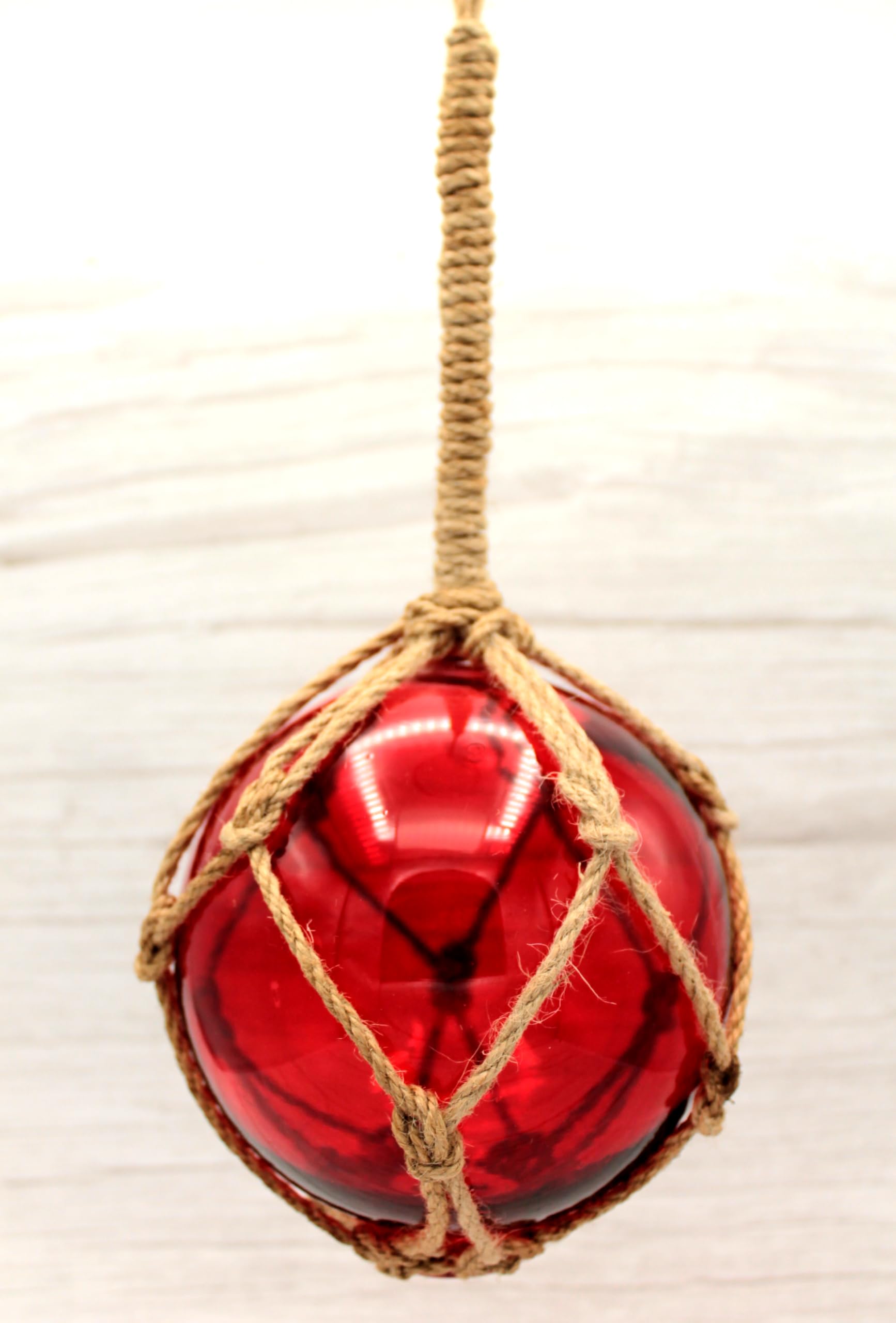 Sfera da pescatore in vetro e funione/sisal, Ø = 13 cm, rosso