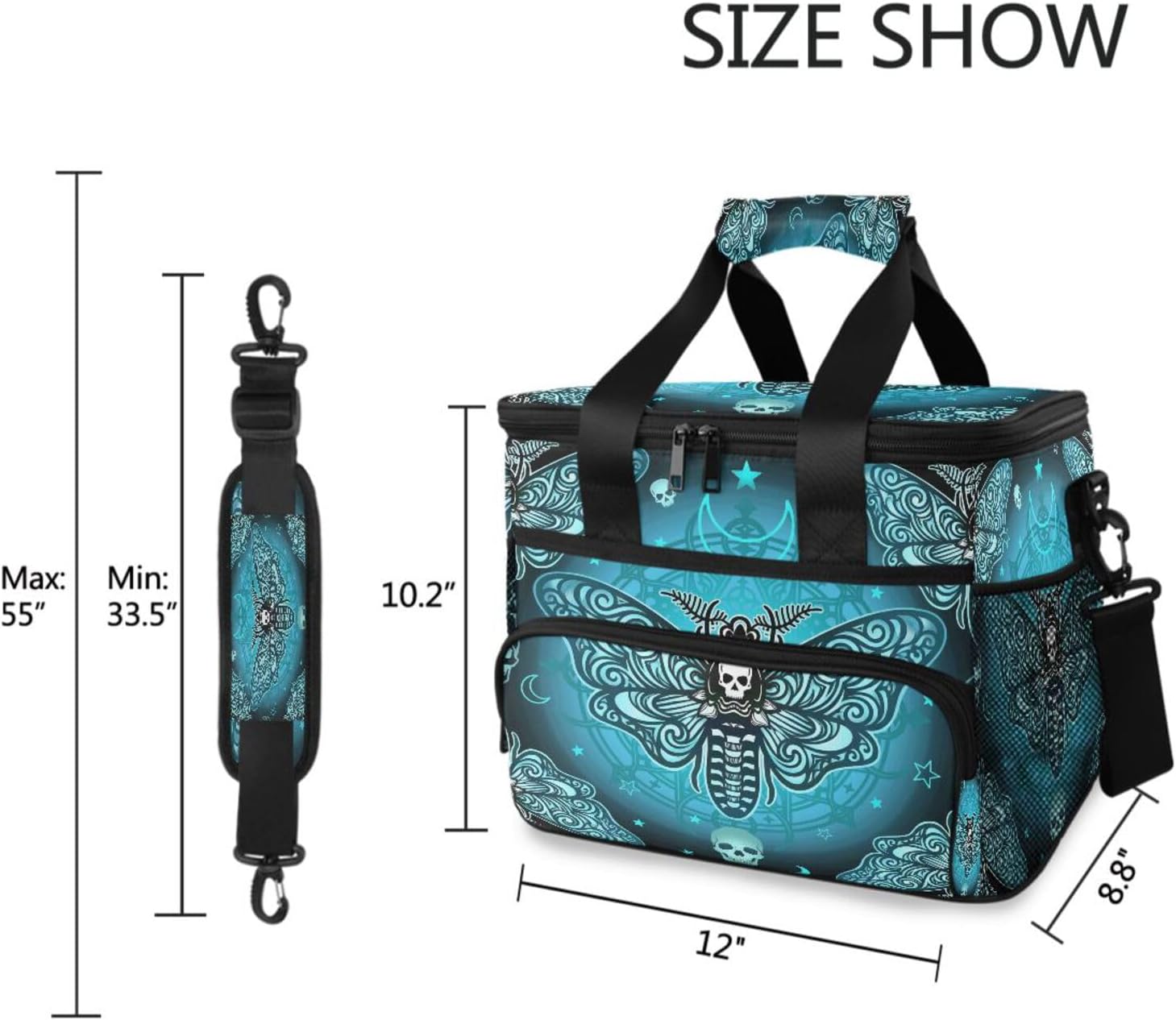 MNSRUU Cooler Bag Butterfly Skull Blue Cooler Bag Insulated Lunch Totes Picnic Bag Leakproof Beach Cooler Lunch Box Container