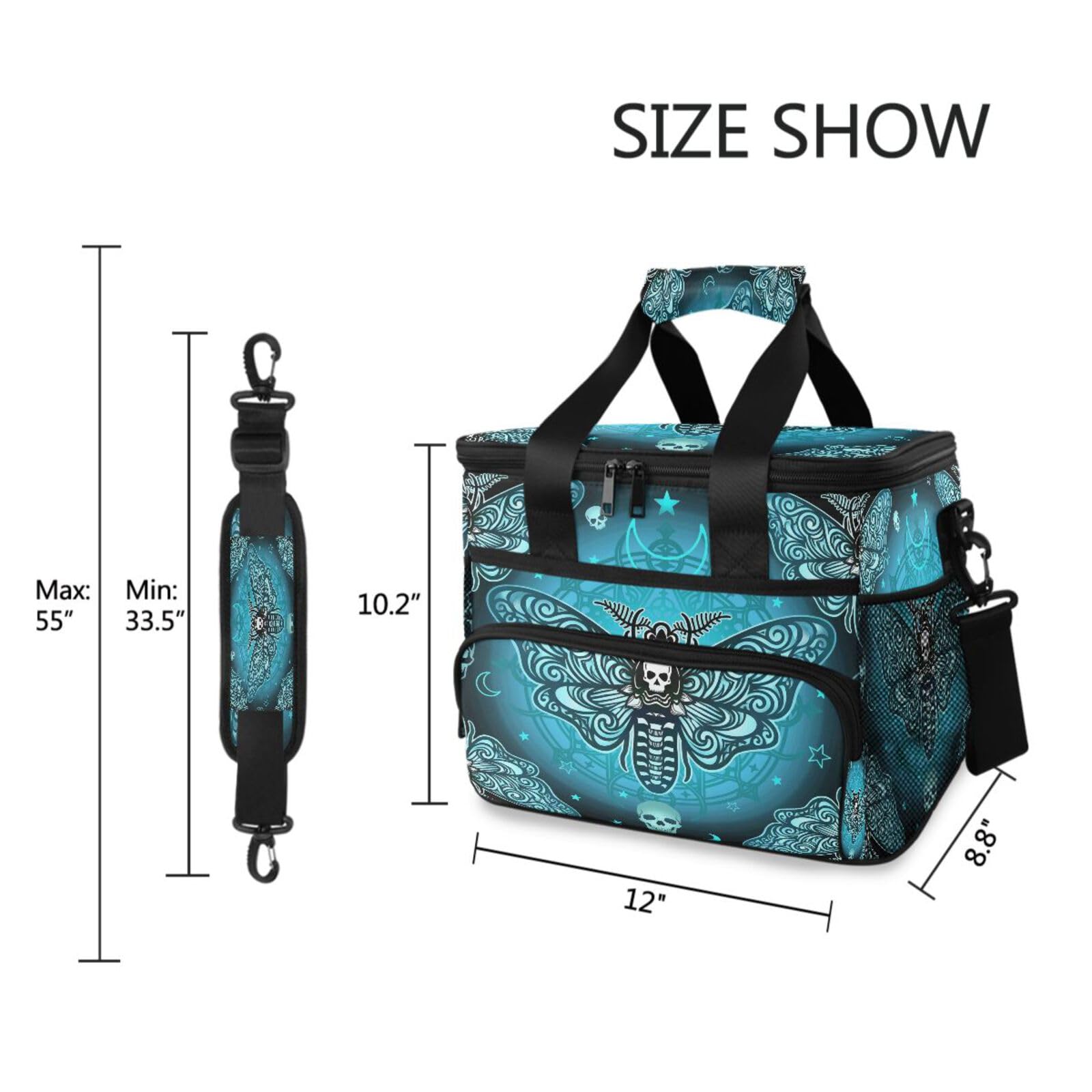 MNSRUU Sac isotherme avec bandoulière réglable Motif papillon et crâne Bleu