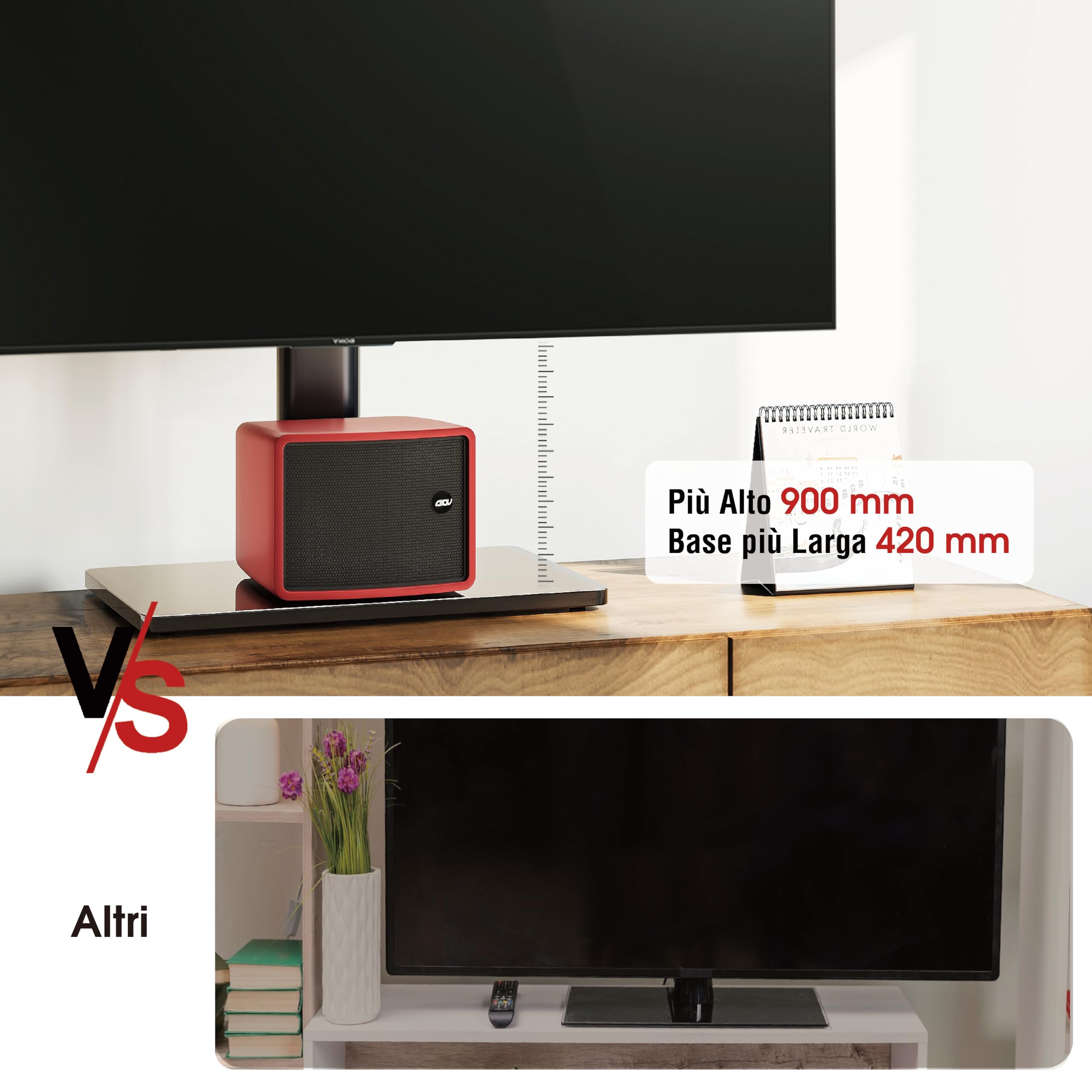 AOKCOS Supporto TV da Tavolo Inclinabile per 32-55 65 70 75 Pollici, Girevole Altezza Regolabile Piedistallo TV con Base, Mobile Porta TV Max VESA 600x400mm 45KG
