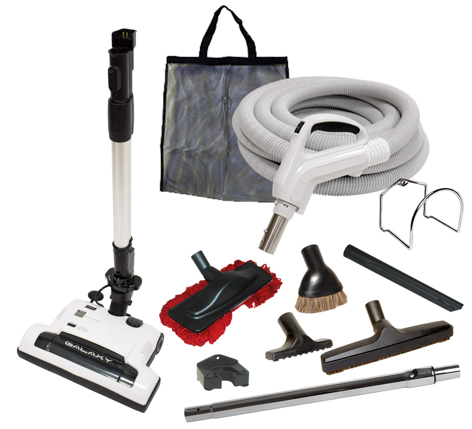 Galaxy Deluxe Central Vacuum Kit with Hose, Power Head & Wands - Works with All Brands of Central Vacuum Units (30', Black)