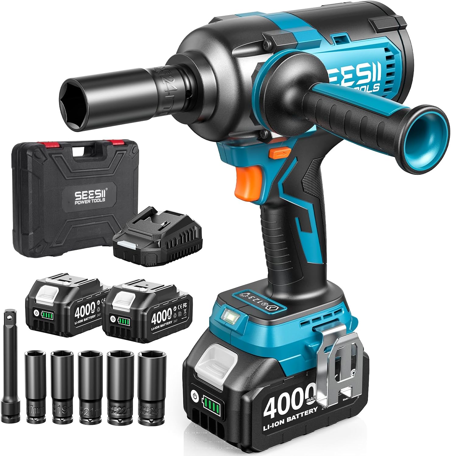 Cordless Impact Wrench, SeeSii 1/2 Impact Gun Max Torque 886 Ft-lbs(1200Nm), 2300RPM w/ 2X 4.0 Battery, 6 Sockets, High Torque Power Impact Wrench for Car Home DIY, WH12 Ultra Pro
