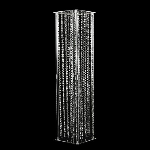 Miniatura 7 de Efavormart - Jarrón de pedestal de acrílico resistente de 48 pulgadas con cuentas de cristal colgantes, soporte de pilar transparente, centros de