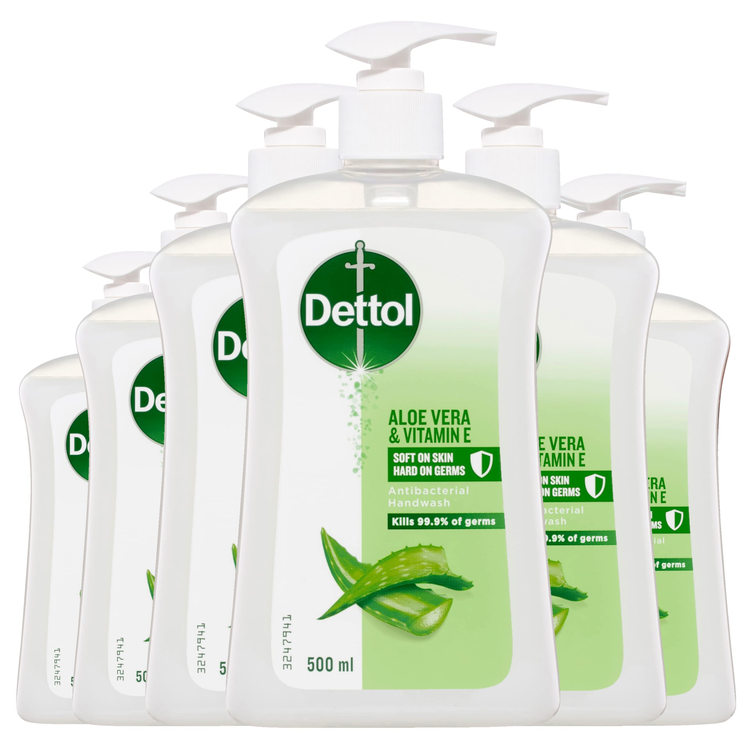 Dettol Antibacterial Liquid Handwash Pump Aloe Vera and Vitamin E, 500ml x 6 Pack