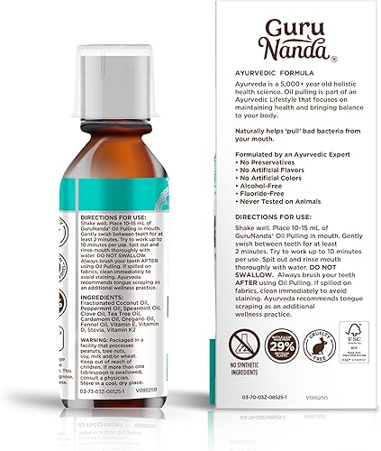 Miniatura 7 de GuruNanda Aceite de coco con 7 aceites esenciales y vitamina D3, E, K2 (Mickey D), ayuda con el aliento fresco, la salud de los dientes y las