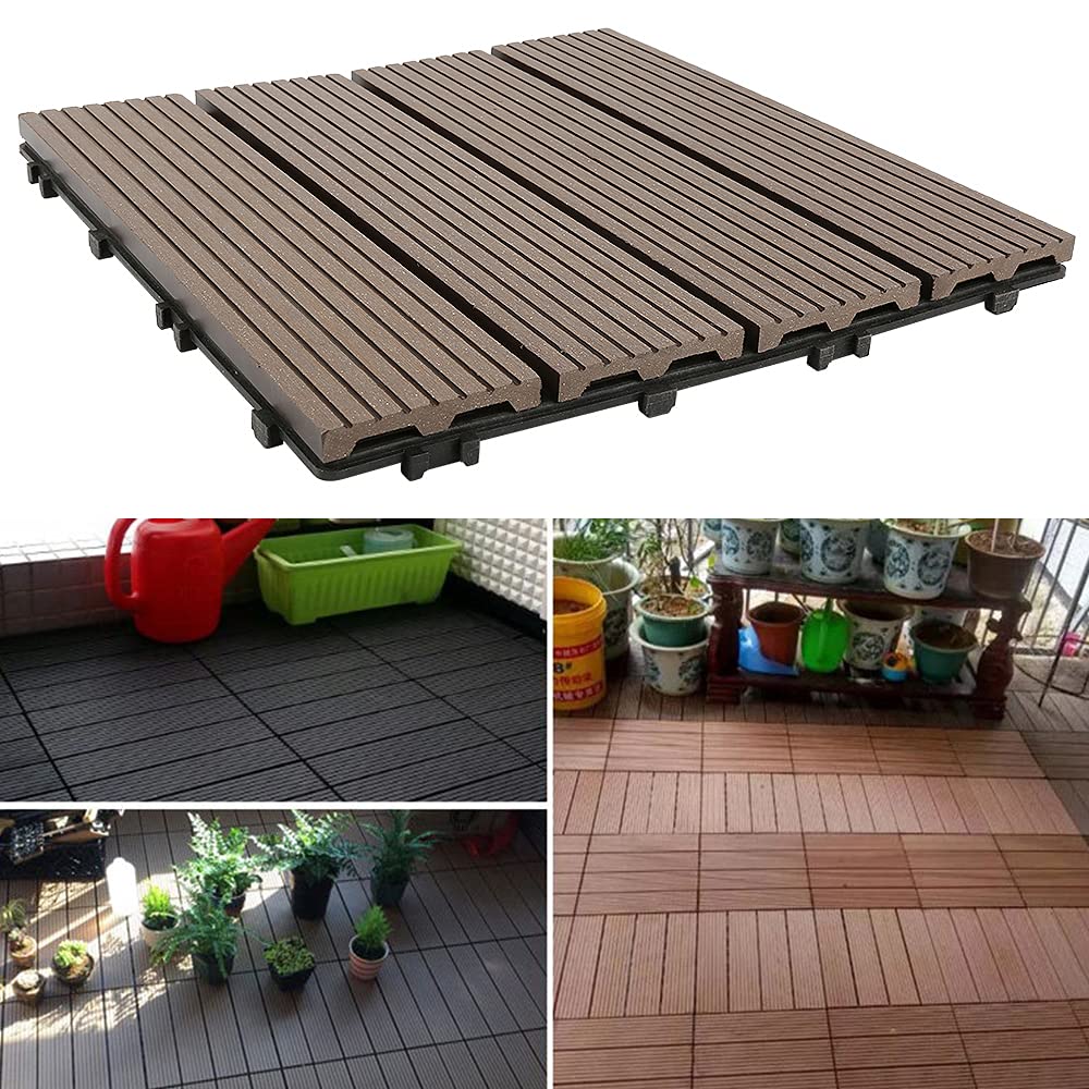 Bodenbelag Innen und Außen 11 Stück Holz Kunststoff Verbundplatten 30 x 30 cm für Balkon Garten Terrasse (Kaffee)