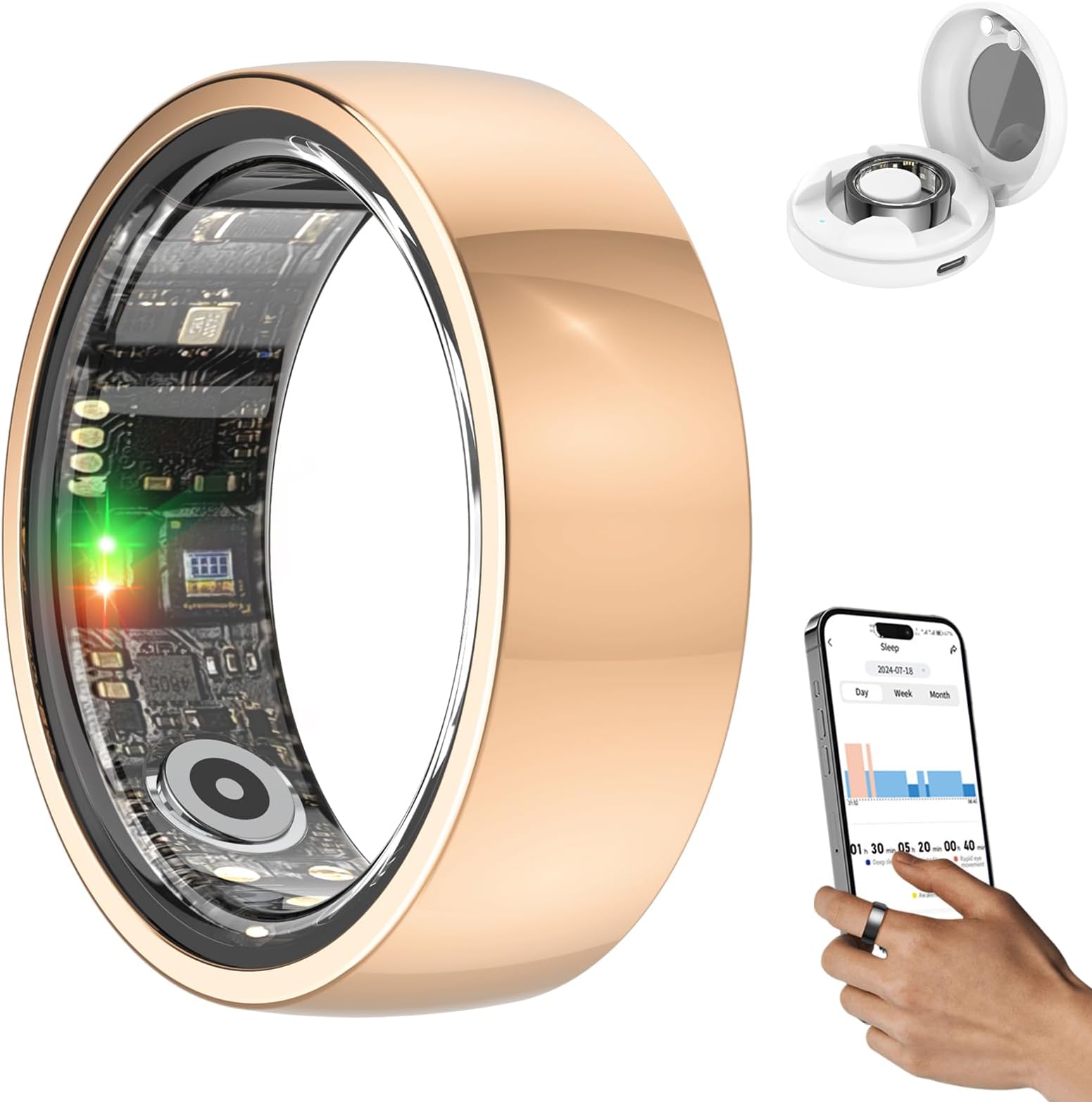 Bague Connectée Santé Fitness IP68 - Moniteur Fréquence Cardiaque, Sommeil, Oxygène Sang - Taille 11