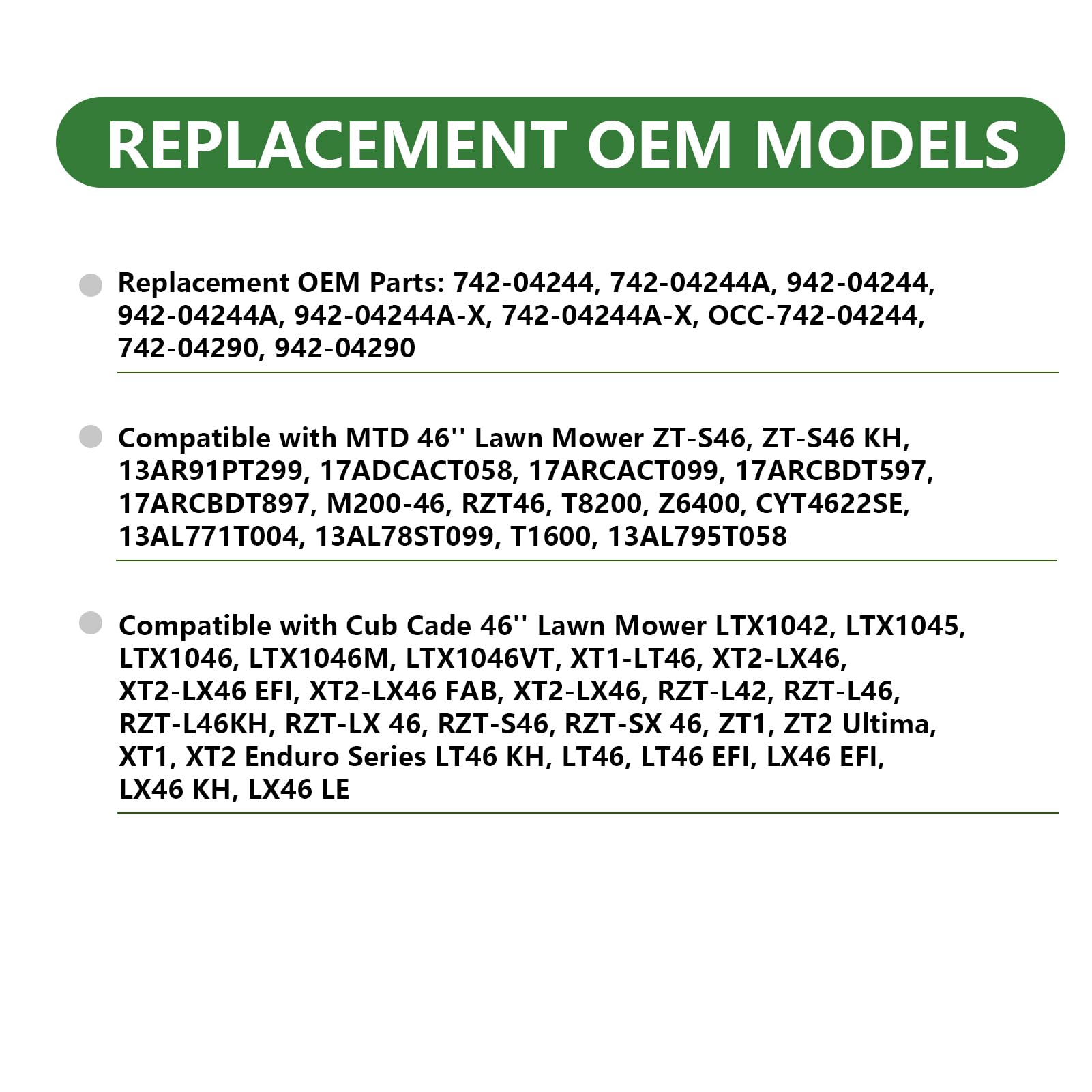 942-04244 742-04244 Cuchillas para cortacésped Cuchillas Mulching 46 Pulgadas (116,84 cm) Repuesto para cortacésped con Plataforma 2Piezas