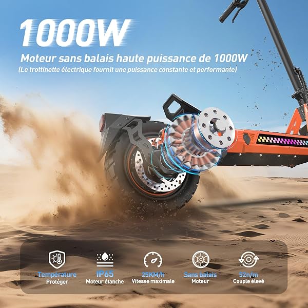 La Trottinette électrique Adulte, Batterie 23,4 Ah (autonomie 85 km), amortisseurs hydrauliques à Bras (Avant/arrière), Propulsion Double + 2 Moteurs, pneus Tout-Terrain 12 Pouces, montée 35° - 4