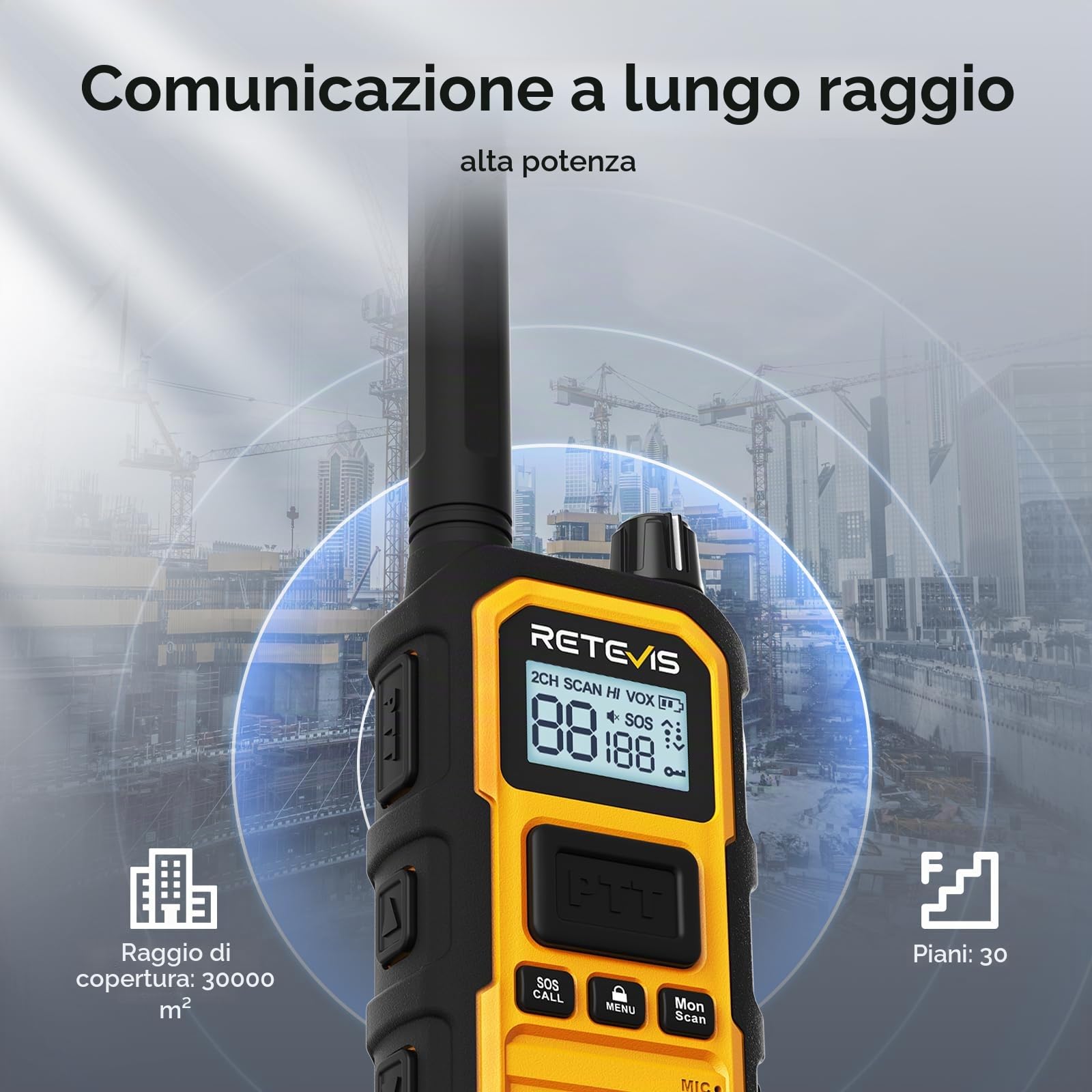 Retevis RB648Plus Walkie-Talkie, IP67 Impermeabile Radio Bidirezionale | VOX, Chiamata di Gruppo, 2000mAh, Walkie Talkie a Lunga Distanza con Caricatore a 6 Vie per Cantiere(6 Pz, Giallo)