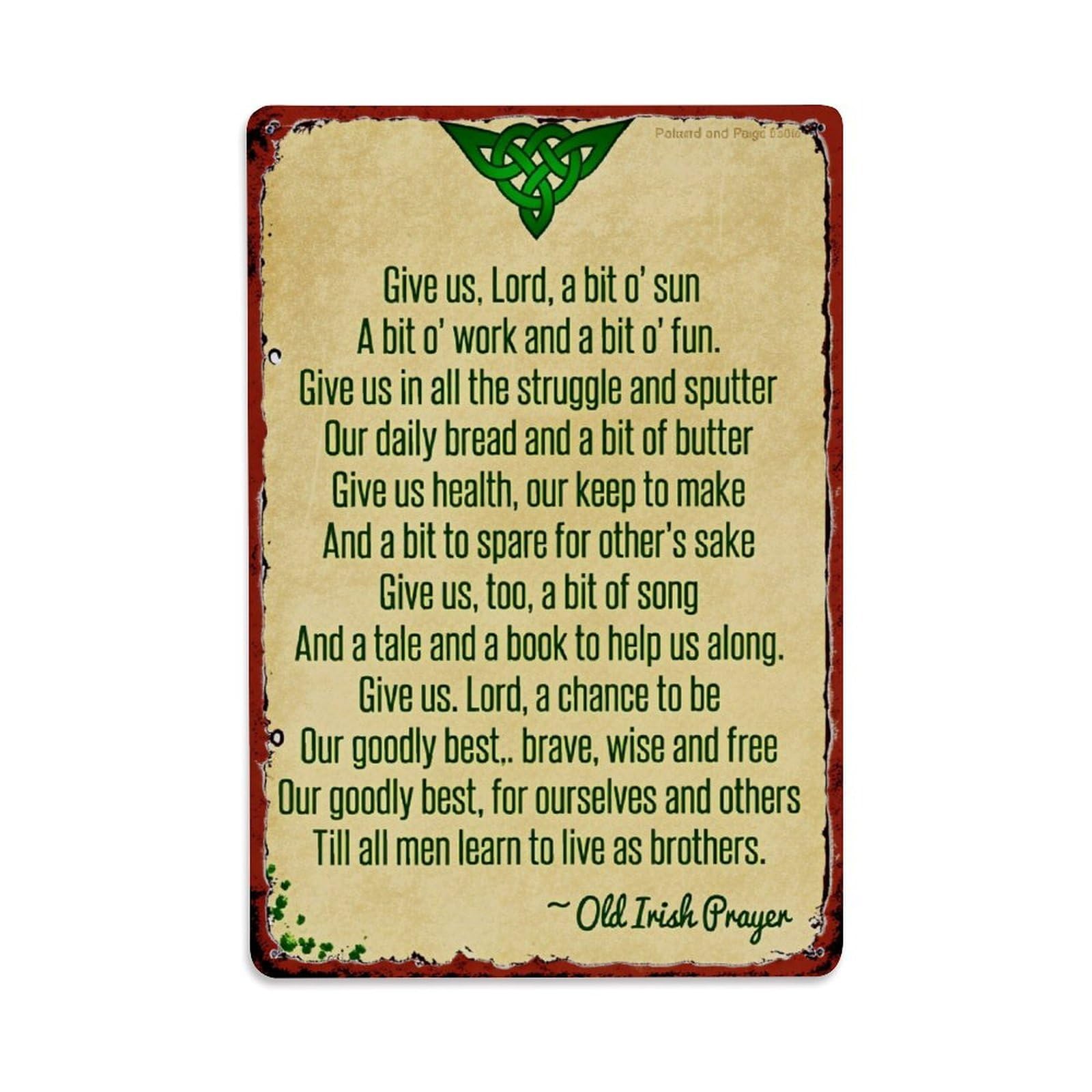 Enderetf Vintage Irish Prayer Text Design Pattern Tin Sign Metal Poster, Home Bar Garage Man Cave Cafe Indoor & Outdoor Wall Decoration 8X12inches