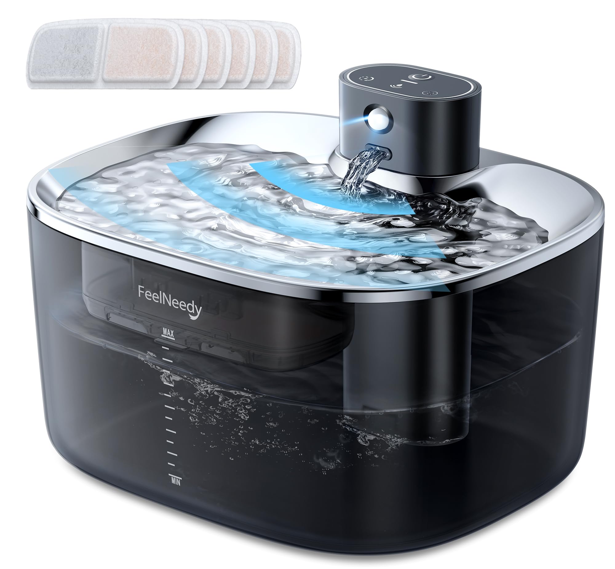 Cordless Cat Water Fountain for Drinking - 4L No Pump Easy to Clean, 4000mAh Battery Operated Pet Water Fountain for Cats Indoor with 6 Pack Filter, Stainless Steel Tray & Low Water/Power Remind