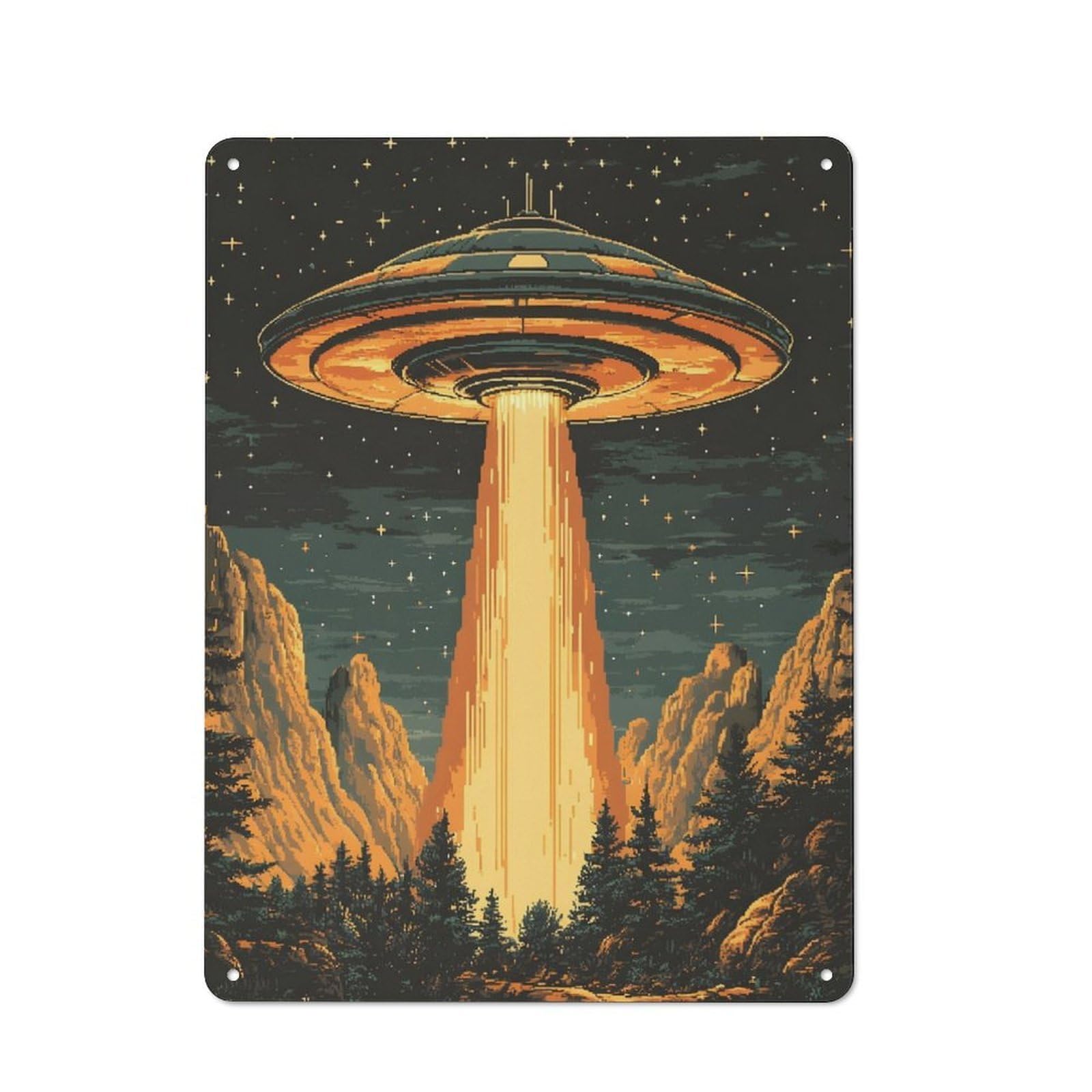 Junmoney Ufo Over Forest Vintage Metal Sign 40X30cm For Pub Or Café, For Collectors Of Vintage Metal Wall Decor
