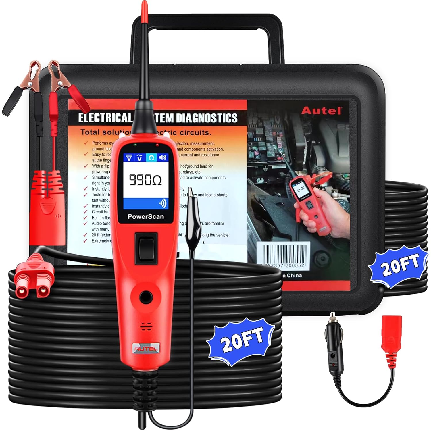 Autel PowerScan PS100 Power Circuit Probe Tool, Automotive Circuit Tester, 12V 24V Automotive Electrical Tester, Circuit Breaker Finder, AC/DC/Continuity/Signal Test, Component Activation 40ft Cable