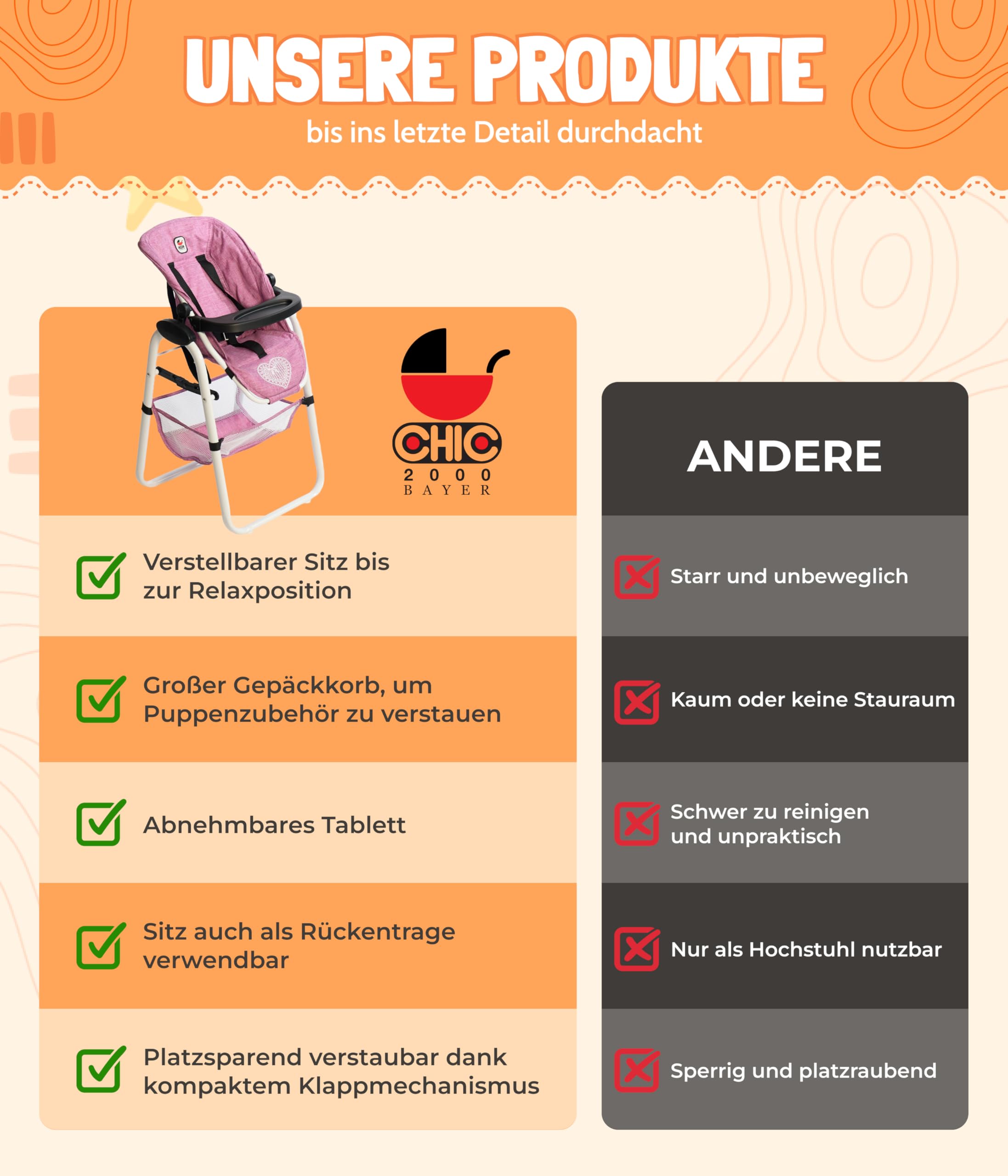 Seggiolone Per Bambole Bayer Chic - Grigio, Per Bambole Fino A 50cm - Foto 10