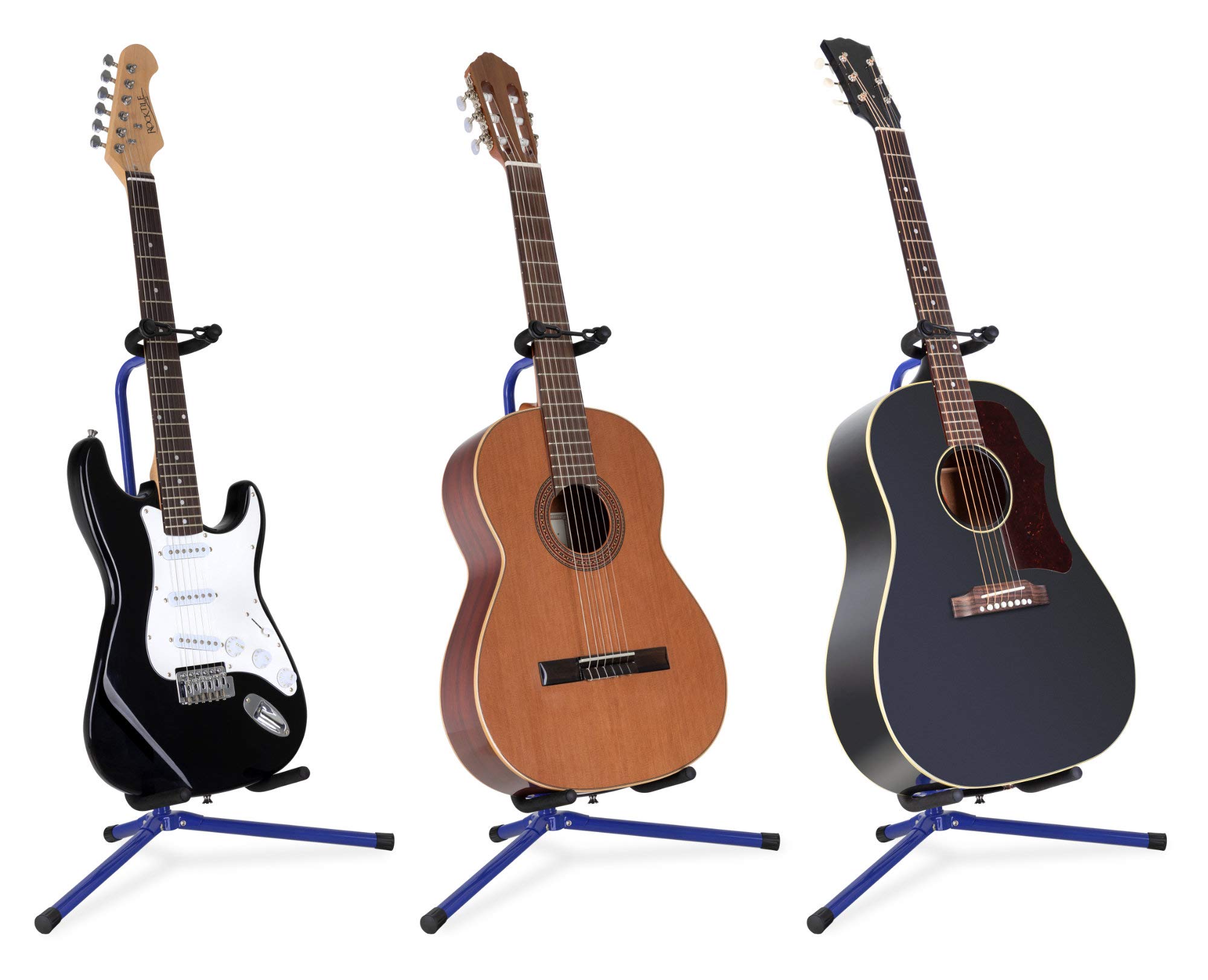 5x Classic Cantabile Gitarrenständer - Universal Gitarrenständer für Konzertgitarre, Westerngitarre, E-Gitarre, E-Bass - Gepolsterte Auflage - Klappbarer Gitarrenständer - Blau