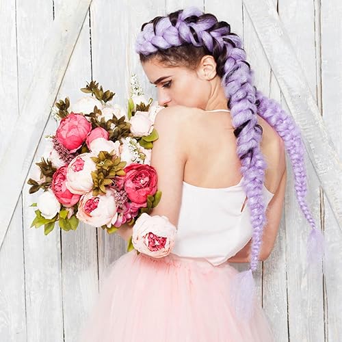 Miniatura 6 de Paquete de 3 extensiones de cabello trenzado preestirado, 26 pulgadas, color morado claro, extensiones de cabello trenzado suave, cabello trenzado