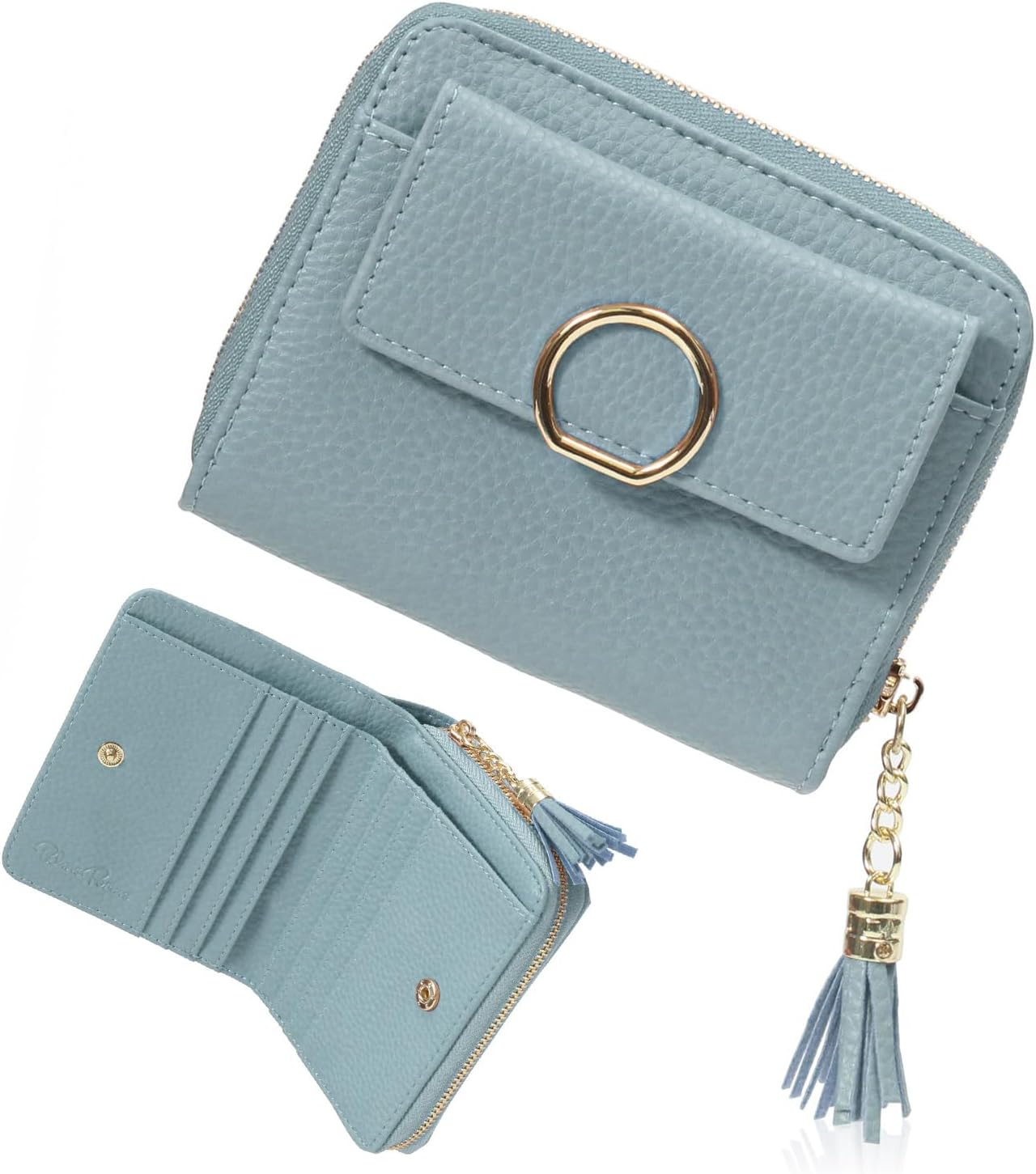 [ブランポム] レディース 二つ折り財布 コンパクト タッセル付 小さい財布 ミニ財布 bp-1033 ライトブルー