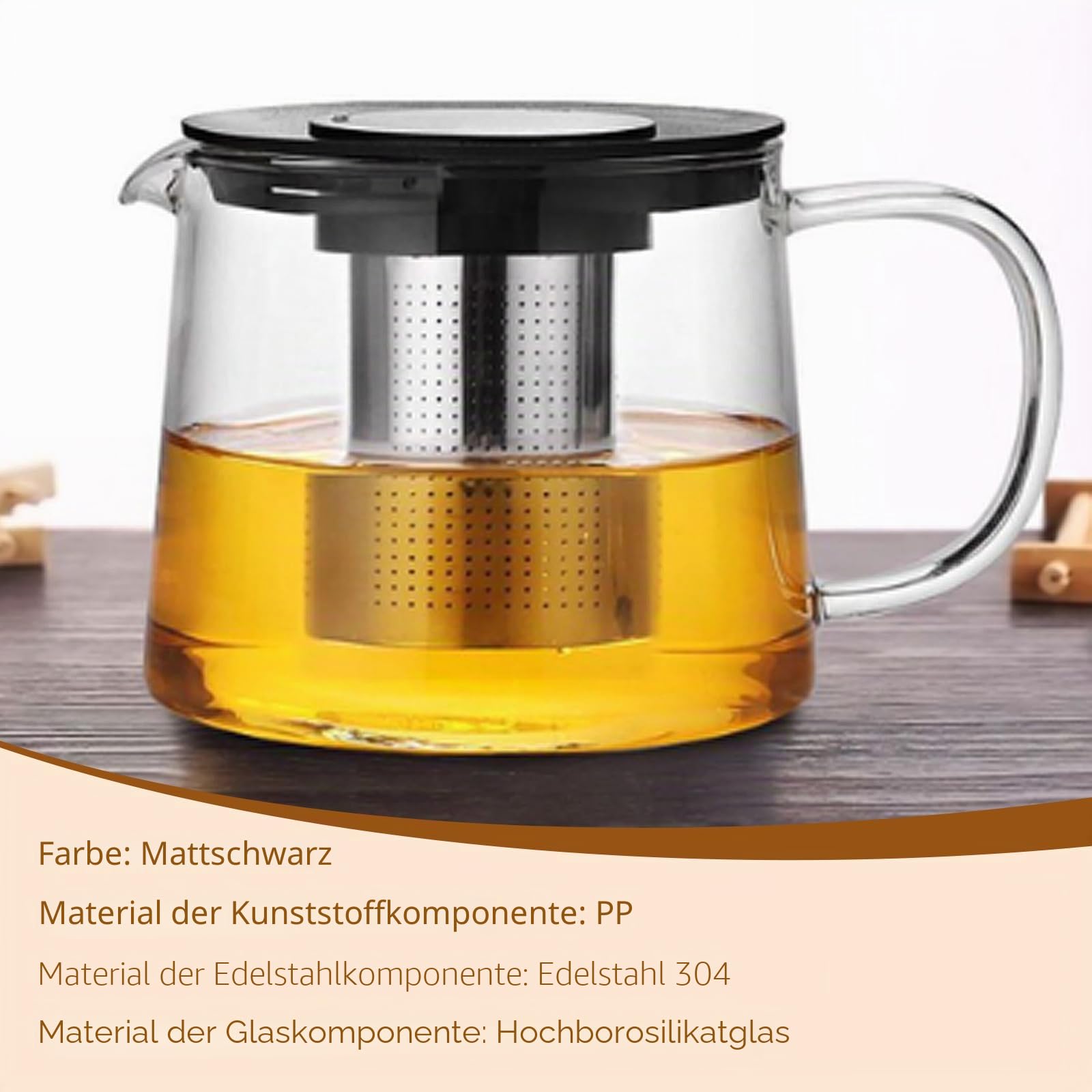 1.5L Glaskanne mit Sieb, Teekanne Glas Teekanne Mit Siebeinsatz, Hitzebeständige Glasteekanne, Glas Teapot, Ideal für Lose Blätter und Kräutertee und Saft, 21,5 x 15 x 13,5 cm
