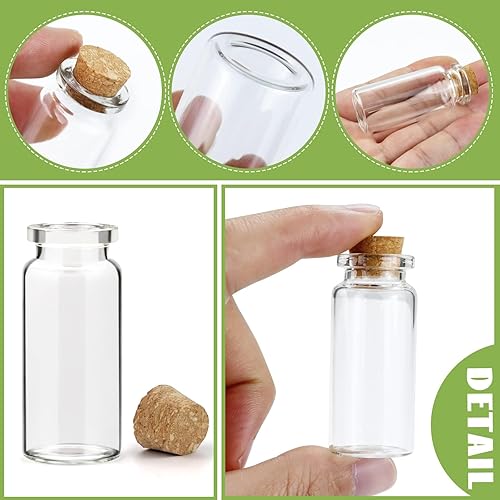 Miniatura 3 de WFPLUS 60 botellas de vidrio con tapón de corcho de 0.3fl oz, mini tarros de vidrio, pequeños frascos transparentes con corcho para exhibición,