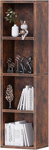 Miniatura 8 de Estantería y estantería abierta moderna de 4 niveles, estantes de almacenamiento de pie, estante de almacenamiento de cubo de madera para oficina en