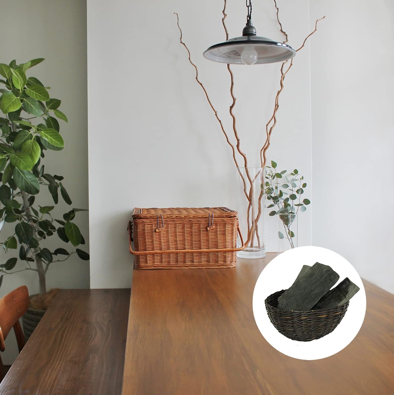 Amazon インテリア備長炭 玄関 浄化 消臭 調湿 除湿用 手編みラウンド型バスケット２個セット ダークブラウン おしゃれな極太サイズ備長炭 置物 オブジェ オンライン通販