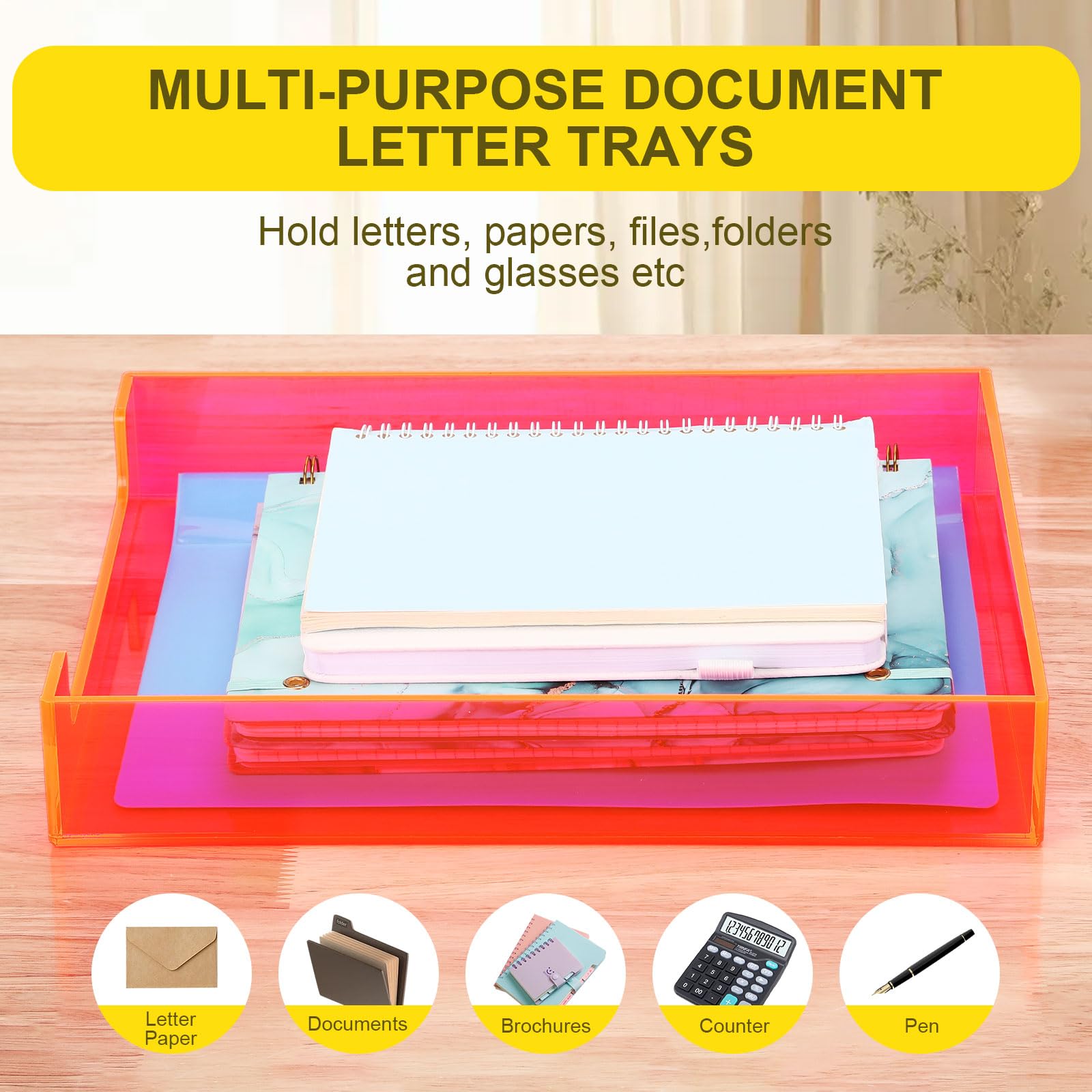 Papierablage aus Acryl, Aktenordner für Schreibtisch, Briefablage, Schreibtisch-Organizer, Dokumentenhalter, Sortierer, Aufbewahrung für A4, Bürobedarf, Zeitschriften, 35,8 x 27,7 x 6,1 cm, Neonrosa