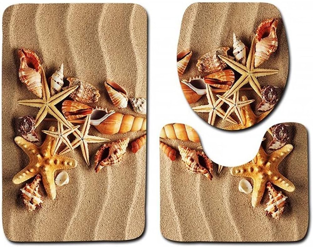 Three-piece Toilet Seat Cover Bathroom Carpets Floor Mat Decor Set | Black