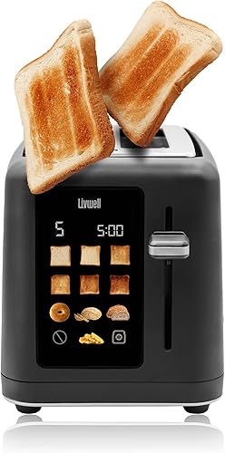 Miniatura 2 de Livwell Tostadora táctil inteligente mate de 2 rebanadas con pantalla a color, regalos de cocina, 6 niveles de marrón, cuenta regresiva del