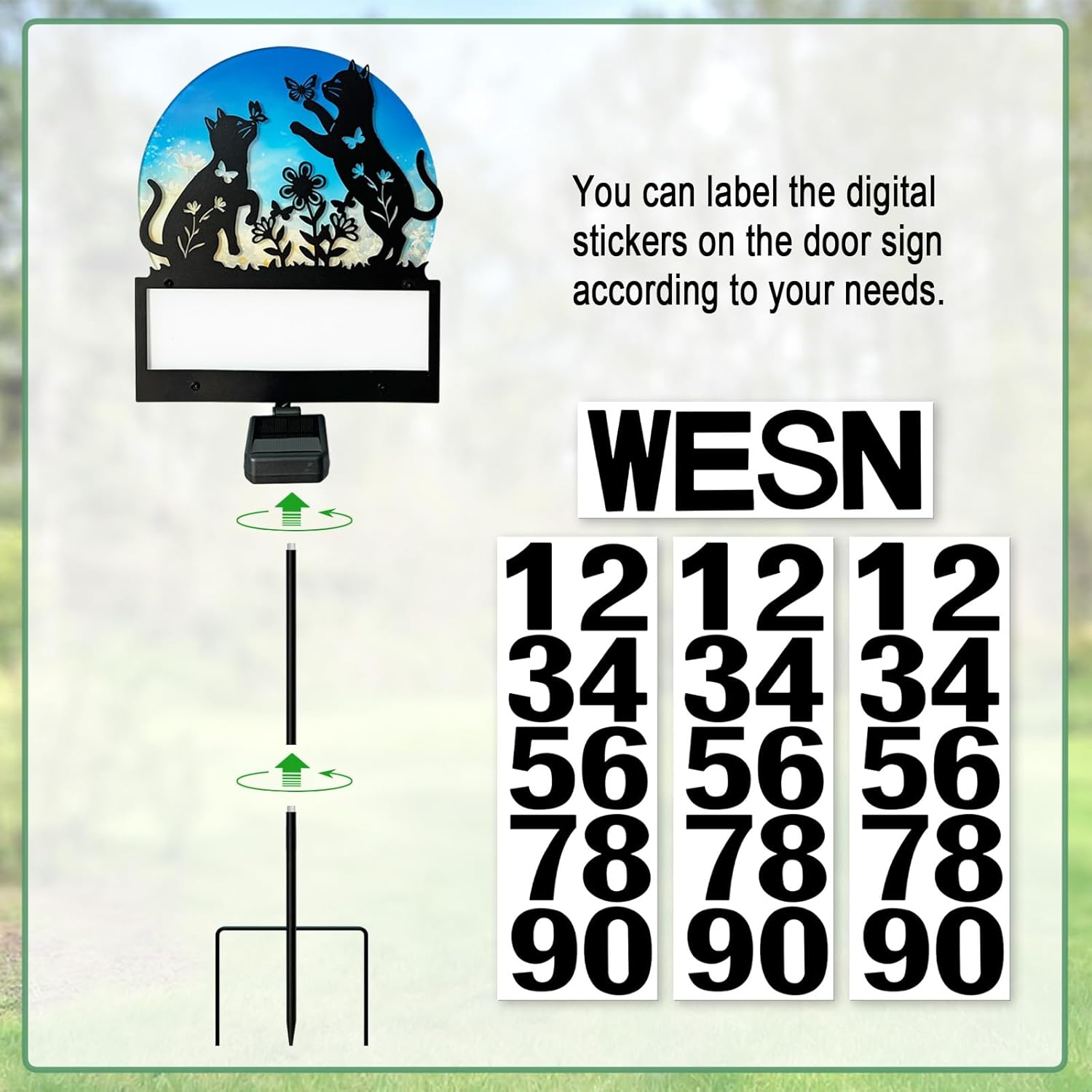 Solar Powered House Numbers Yard Stake, Metal Cat Silhouette Solar Garden Light for Outdoor Home Driveway Decor